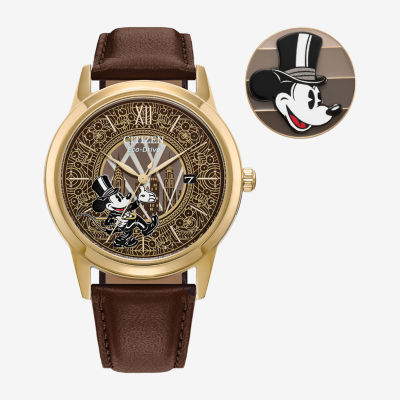 Citizen Mickey Mouse Womens Brown Leather Strap Watch Aw1783-43w