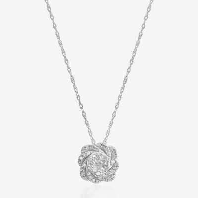 Womens 1/4 CT. T.W. Natural White Diamond 10K White Gold Round Pendant Necklace