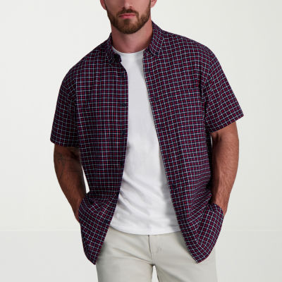Haggar Mens Regular Fit Short Sleeve Plaid Button-Down Shirt