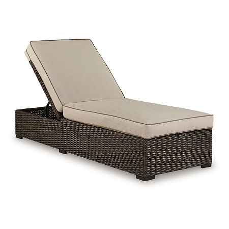 Signature Design By Ashley Coastline Bay Outdoor Chaise Lounge With Cushions, One Size, Brown