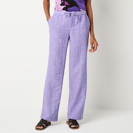 Liz Claiborne Linen Womens Mid Rise Wide Leg Drawstring Pants - Tall, Xx-large Tall, Purple