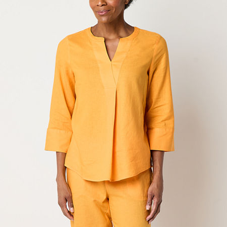 Liz Claiborne Tall Womens Split Crew Neck 3/4 Sleeve Blouse