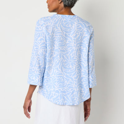 Liz Claiborne Tall Womens Split Crew Neck 3/4 Sleeve Blouse