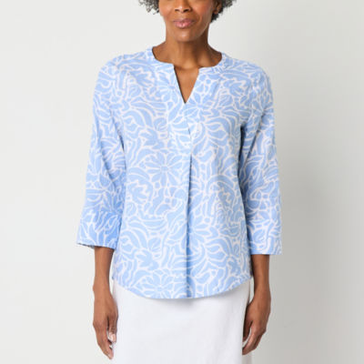 Liz Claiborne Tall Womens Split Crew Neck 3/4 Sleeve Blouse