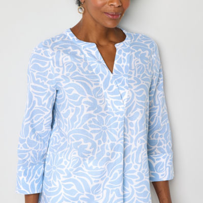 Liz Claiborne Tall Womens Split Crew Neck 3/4 Sleeve Blouse
