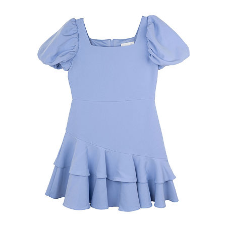Rare Editions Big Girls Short Sleeve Puffed Sleeve Skater Dress, 8, Purple