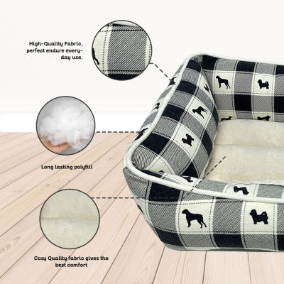 Precious Tails 24" Black Plaid Cuddler Pet Bed