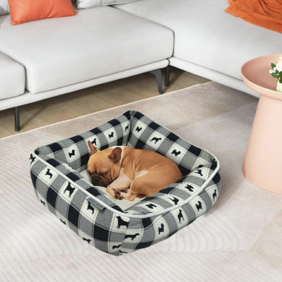 Precious Tails 24" Black Plaid Cuddler Pet Bed