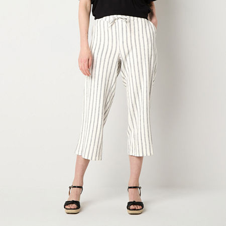 Liz Claiborne Womens Mid Rise Wide Leg Pull-On Pants, Large, Black