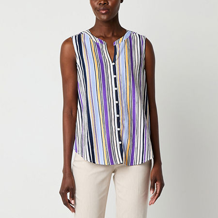 Liz Claiborne Womens Split Crew Neck Sleeveless Tank Top