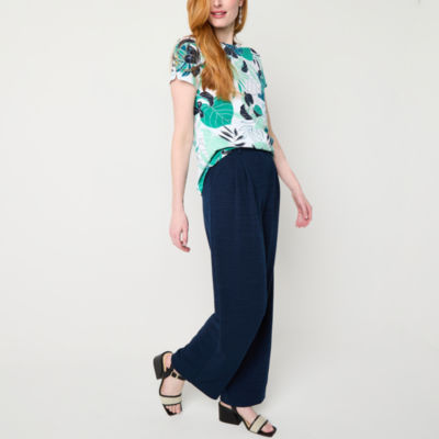 Liz Claiborne Womens Wide Leg Mid Rise Pull-On Pant
