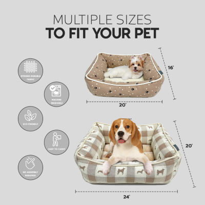 Precious Tails 24" Taupe Paws Dots Pet Bed