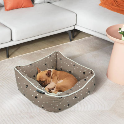 Precious Tails 24" Taupe Paws Dots Pet Bed