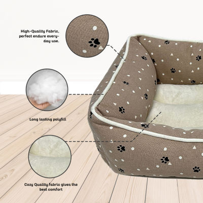 Precious Tails 24" Taupe Paws Dots Pet Bed