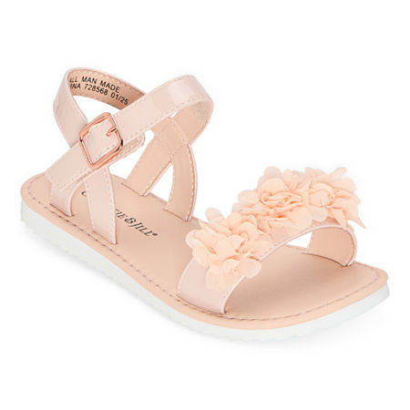 Christie & Jill Little & Big Kid Girls Ava Ankle Strap Flat Sandals, 1 Medium, Pink