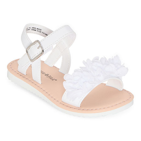 Christie & Jill Toddler Girls Lil Ava Ankle Strap Flat Sandals, 6 Medium, White