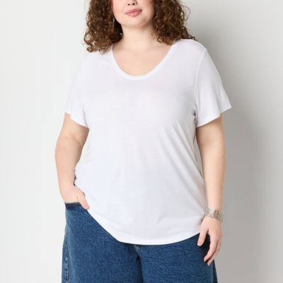a.n.a Womens Plus Scoop Neck Short Sleeve T-Shirt