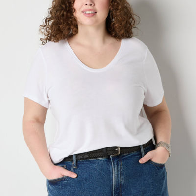 a.n.a Womens Plus Scoop Neck Short Sleeve T-Shirt