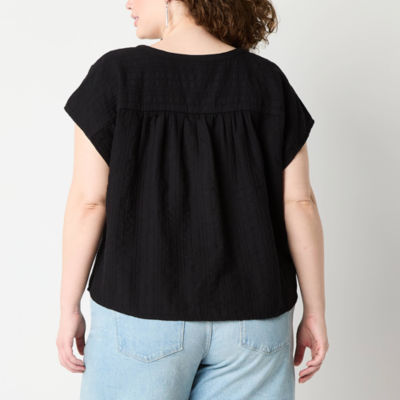 a.n.a Womens Split Crew Neck Short Sleeve Plus Blouse