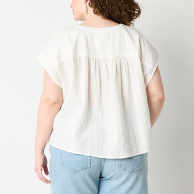 a.n.a Plus Womens Split Crew Neck Short Sleeve Blouse
