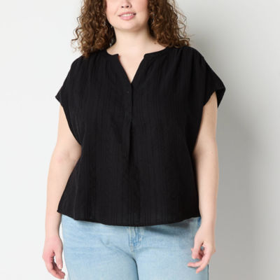 a.n.a Womens Split Crew Neck Short Sleeve Plus Blouse
