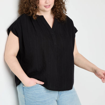 a.n.a Womens Split Crew Neck Short Sleeve Plus Blouse