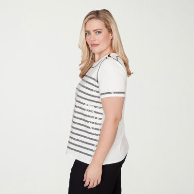 Alfred Dunner Crowd Pleaser Womens Crew Neck Short Sleeve T-Shirt