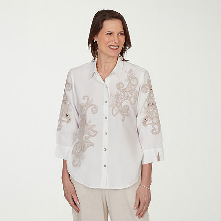 Alfred Dunner Natural Wonder Womens 3/4 Sleeve Blouse