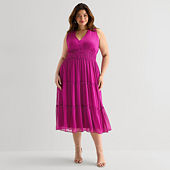 Danny & Nicole Womens Plus Sleeveless Midi Fit + Flare Dress, Color: Navy -  JCPenney