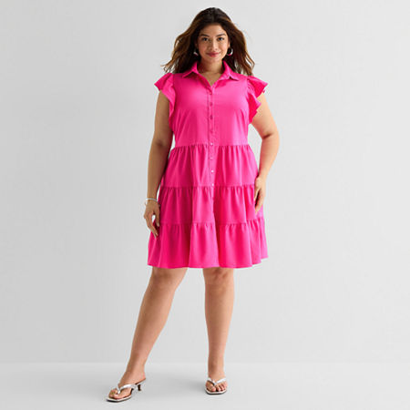Danny & Nicole Womens Plus Short Sleeve Shirt Dress