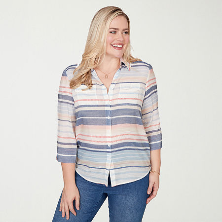 Alfred Dunner Port Side Womens 3/4 Sleeve Blouse