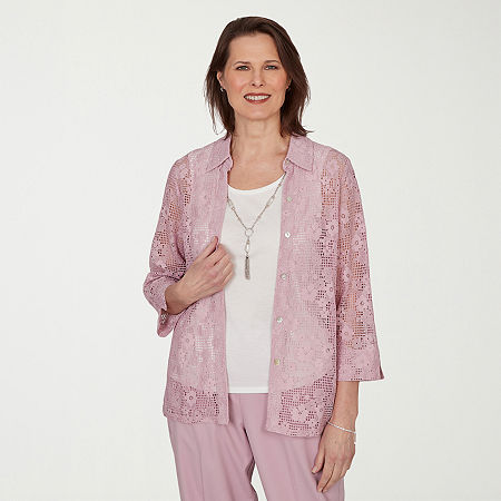 Alfred Dunner Vintage Charm Womens 3/4 Sleeve Layered Top