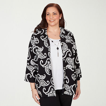 Alfred Dunner Crowd Pleaser Womens Plus 3/4 Sleeve Layered Top