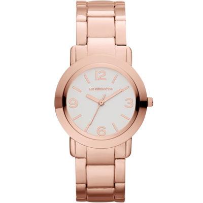 Liz Claiborne® Womens Rose-Tone Boyfriend Watch