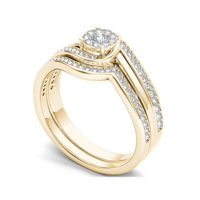 1/2 CT.T.W. Natural Diamond 10K Yellow Gold Swirl Bridal Ring Set