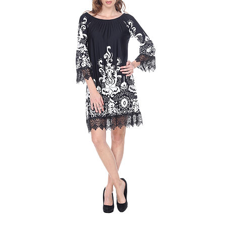 White Mark Womens Uniss 3/4 Sleeve Paisley Sheath Dress, Medium, Black