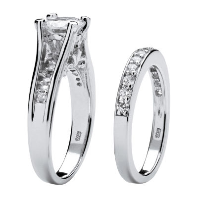 DiamonArt® Womens / CT. T.W. White Cubic Zirconia Platinum Over Silver Bridal Set