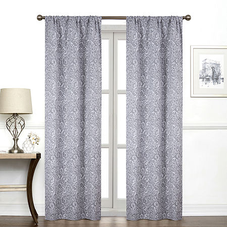 Regal Home York Paisley Light-Filtering Rod Pocket Single Curtain Panel, One Size , Gray