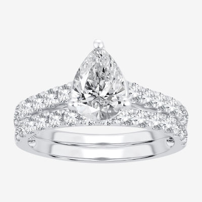 (H-I / SI1-SI2) Signature By Modern Bride Womens 2 1/2 CT. TW. Lab Grown White Diamond in 14K Gold Pear Bridal Set