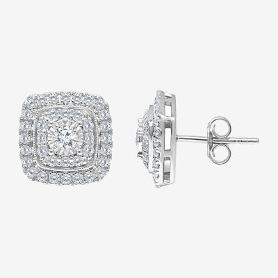 Tru Miracle (I / I1) 1 CT. T.W. Lab Grown White Diamond 10K White Gold Cushion Stud Earrings