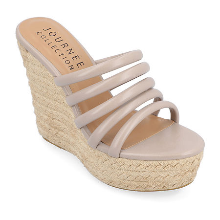 Journee Collection Womens Cynthie Wedge Sandals, 10 Medium, Beige