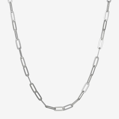 Made in Italy Sterling Silver Inch Solid Paperclip Paperclip Chain Necklace