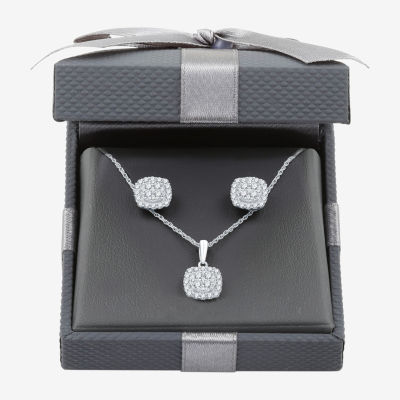 Womens 1 CT. T.W. Lab Grown White Diamond Sterling Silver Cushion 2-pc. Jewelry Set