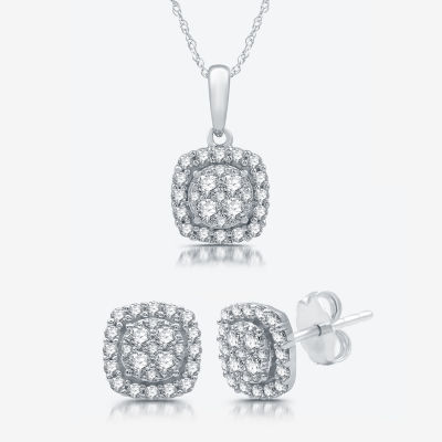 925 Sterling Silver Necklace Pendant & Earring Set – With 7 CT Lab-Created Diamonds