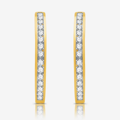 Womens 1 1/2 CT. T.W. Lab Grown White Diamond 14K Gold Over Silver 25.3mm Hoop Earrings