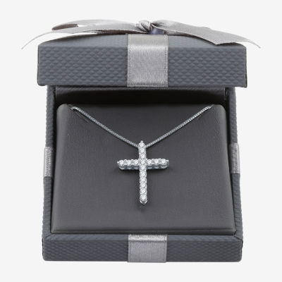 Womens 1/2 CT. T.W. Lab Grown White Diamond Sterling Silver Cross Pendant Necklace