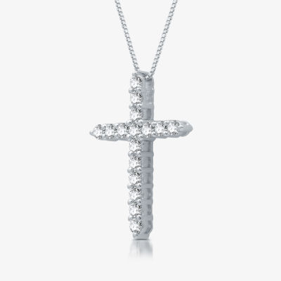 Womens 1/2 CT. T.W. Lab Grown White Diamond Sterling Silver Cross Pendant Necklace