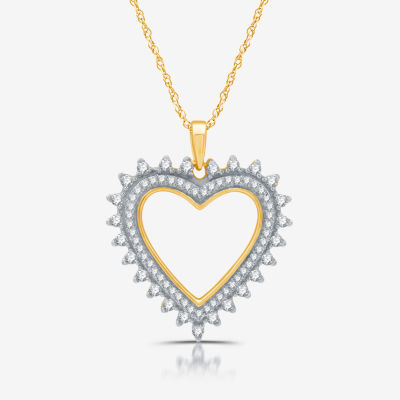 Womens 1 1/ CT. T.W. Lab Grown White Diamond 14K Gold Over Silver Sterling Silver Heart Pendant Necklace