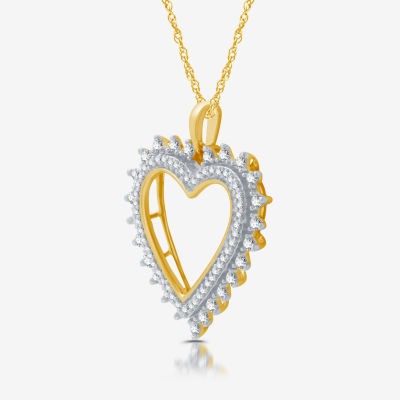 Womens 1 1/ CT. T.W. Lab Grown White Diamond 14K Gold Over Silver Sterling Silver Heart Pendant Necklace