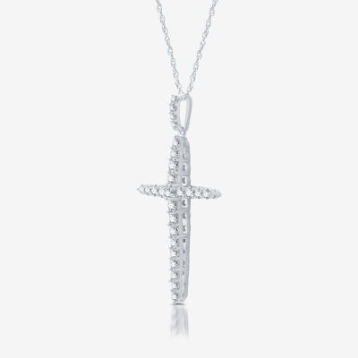 Womens 3/4 CT. T.W. Lab Grown White Diamond Sterling Silver Cross 18 Inch Pendant Necklace